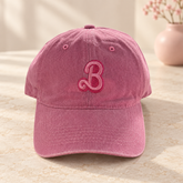Rose pink washed cap with embroidered two-tone pink script B
