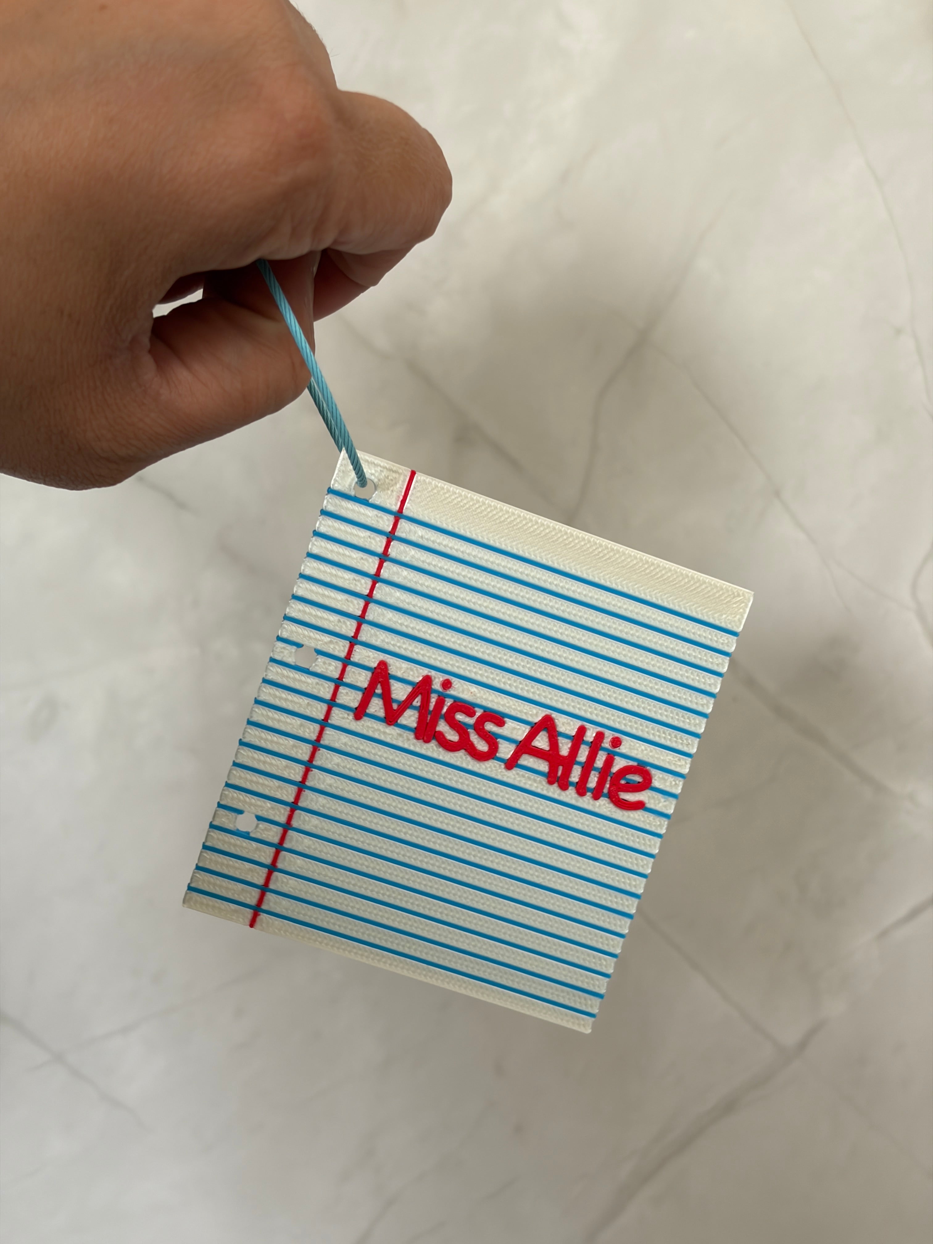 Personalized Notebook Paper Bag Tag