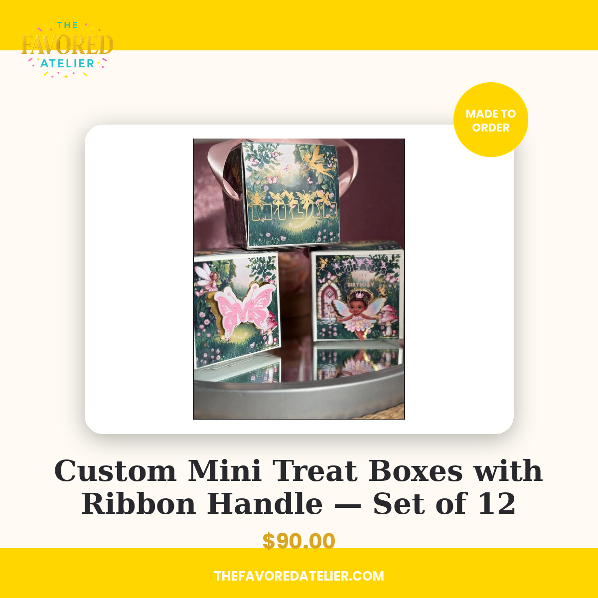 Custom Mini Treat Boxes with Ribbon Handle — Set of 12