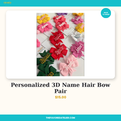 Personalized 3D Name Hair Bow Pair