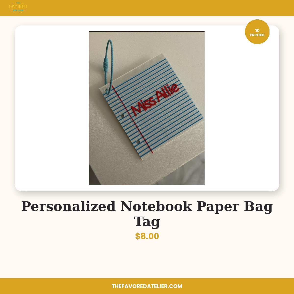 Personalized Notebook Paper Bag Tag